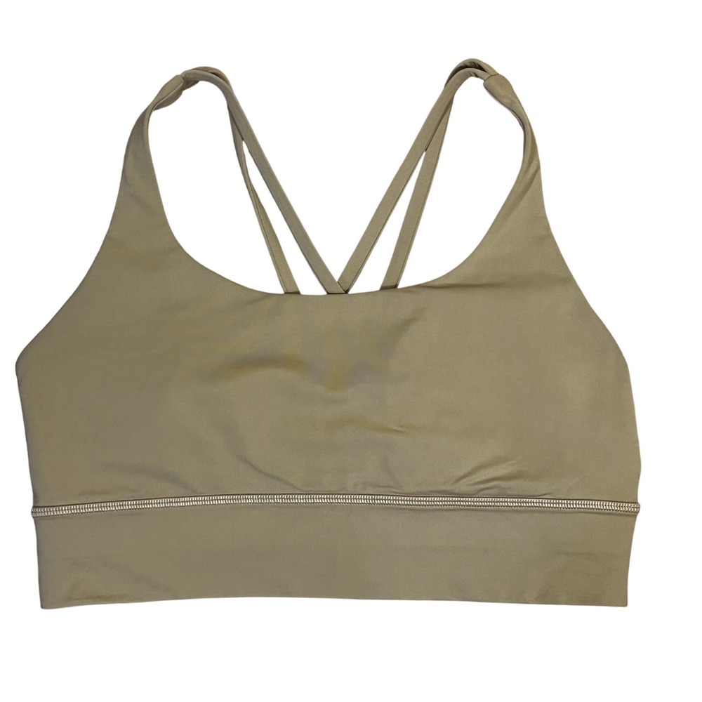 Lululemon Energy Bra 10 Longline Tan Khaki Strappy Back Yoga Sports